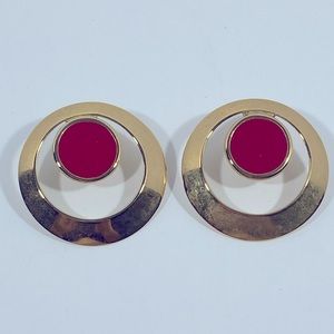 Vintage Napier Gold Tone and Red Enamel Circle Earrings